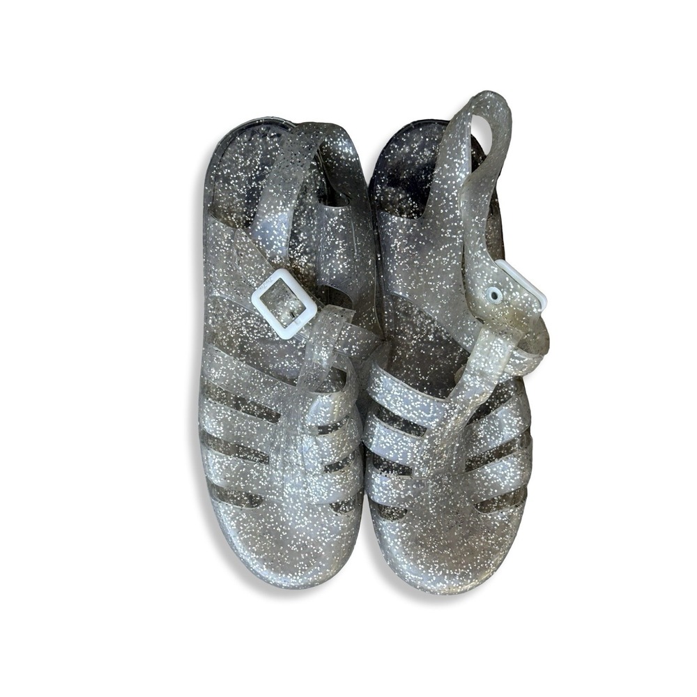 Juju Jelly Sandal Vintage women size 7 Silver Sparkle 90's Chic Boho Glitter
